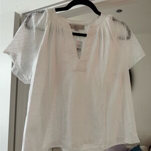 LOFT White Short-Sleeve Split-V Peasant Blouse